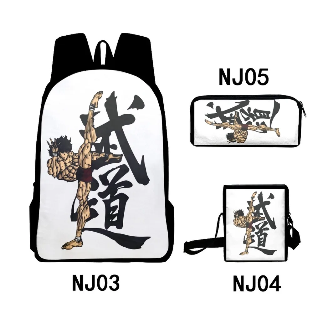 Yujiro Baki Hanma 3D Print mochilas escolares, mochila para laptop, bolsa de ombro inclinado, estojo de lápis, anime clássico, 3 peças por conjunto