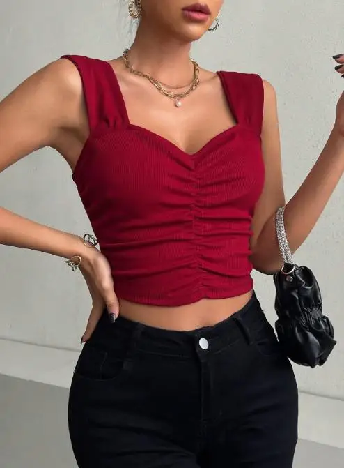 Chemise de Base plissée à col carré pour femmes, coupe cintrée, Chic, nouvelle collection été 2026