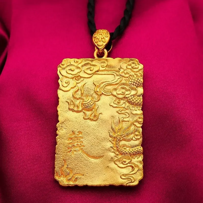 100% Pure Copper 24K Gold Plated Pendant Men's Necklace Embossed GuanGong Charms Temperament Domineering New Style Does Not Fade