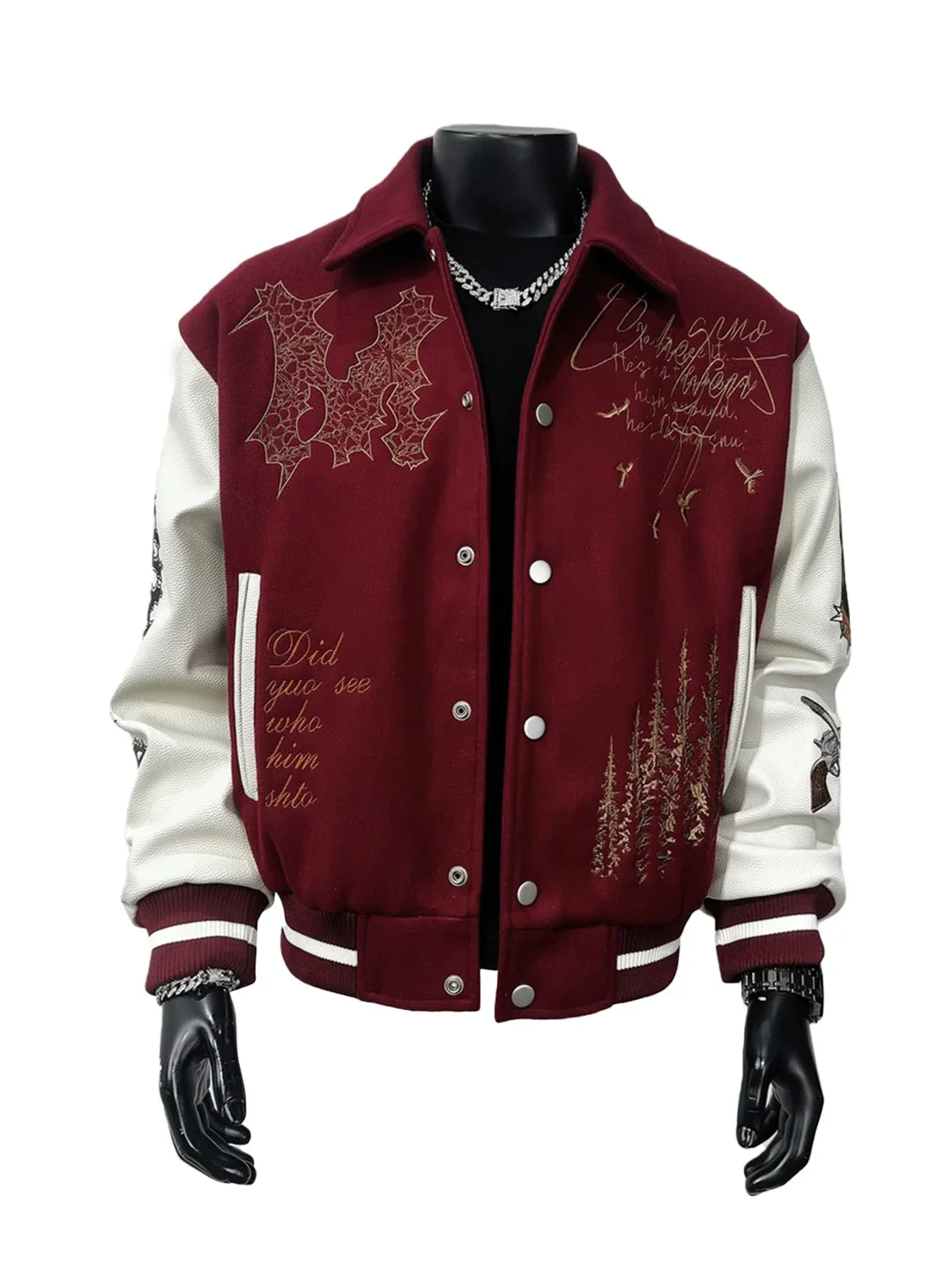 

Мужская весенняя модная куртка-бомбер из искусственной кожи с вышивкой и вставками, с воротником-стойкой, повседневная верхняя одежда, трендовая