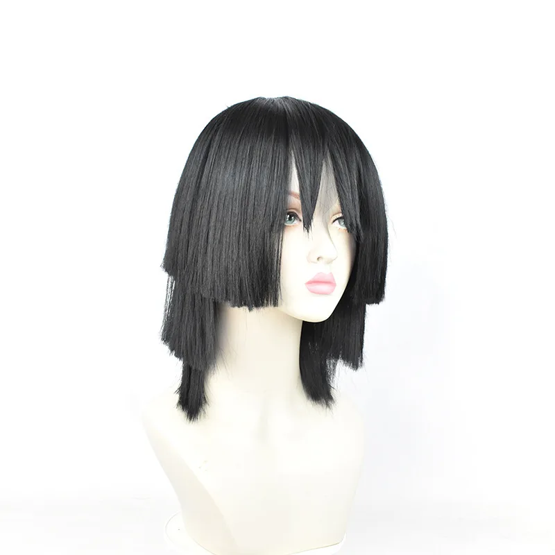 - Cosplay Wig For Nezuko Kamado Black Three-Layered Trimmed Short Hair