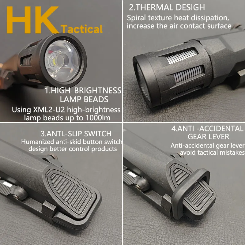 Airsoft WML-Gen2 WML-X Gen2 Hunting Illuminator Constant/Momentary/ Strobe/1000 Lumen Super Bright Weapon Metal Flashlight