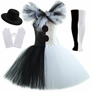 Terifier Kunst Das Clown schwarze Mädchen weiße Fantasie Tutu Kleid Horror Jokerkleid für Kinder Halloween Carnival Party 12 Hauptverkäufe weißes Kleid für Mädchen 10 Jahre - №12