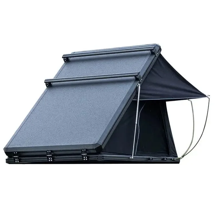 DrunkenXp Upgraded Double Slots Solar Panel Aluminum Corners Hard Shell Triangle Car Roof Top Tent Triangle Camping Tent