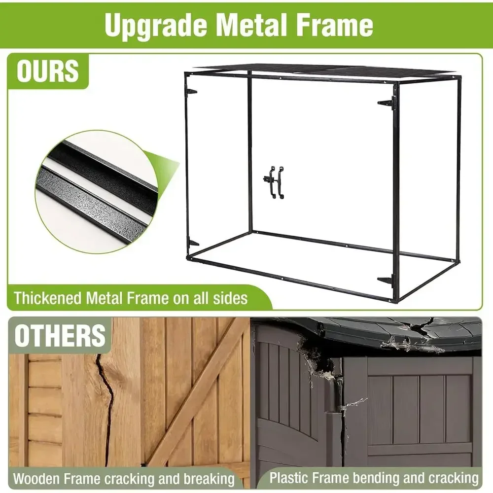 Durable Metal Outdoor Shed, Wooden Garden Storage with Adjustable Shelves, Weather-Resistant Trash Bin Shelter, Horizontal Stora