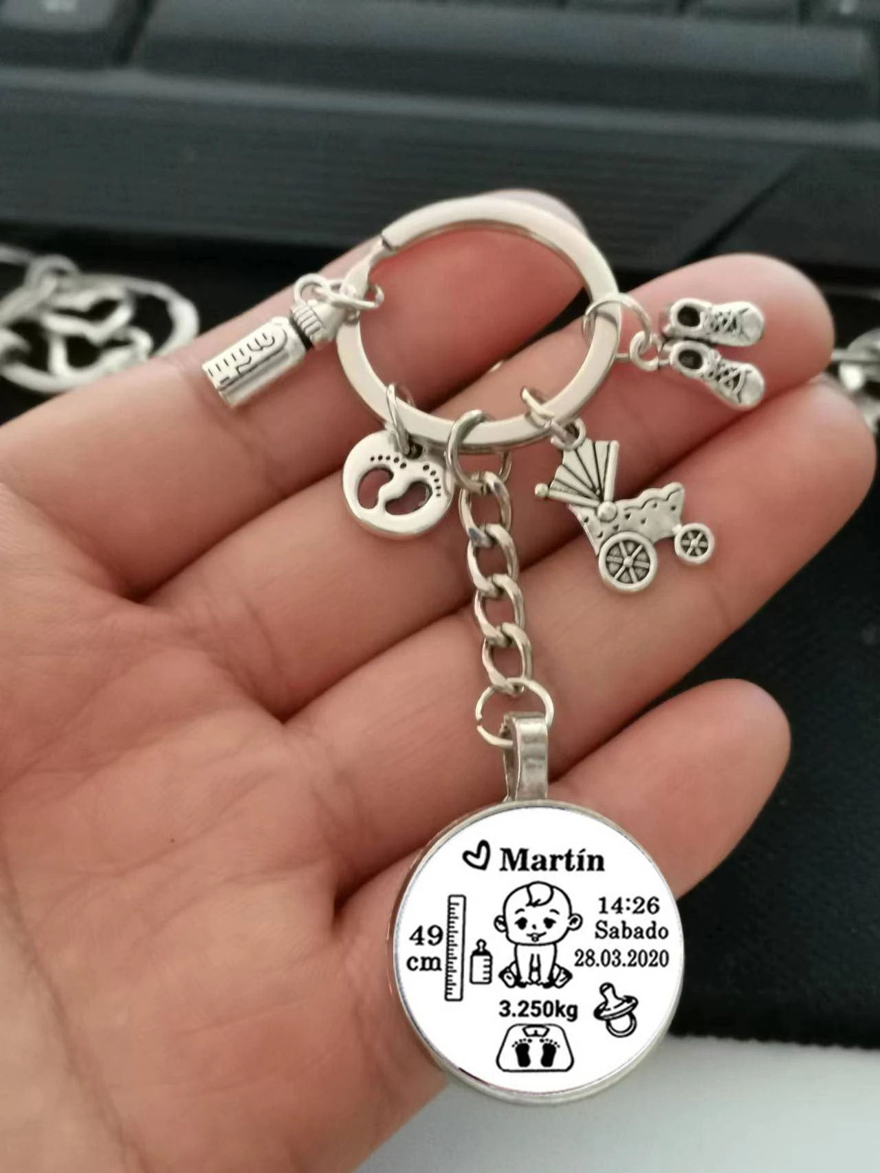 Diy Baby Keychain Name Newborn Date Of Birth Weight Height Commemorative Custom Key Ring New Mom Dad Gift