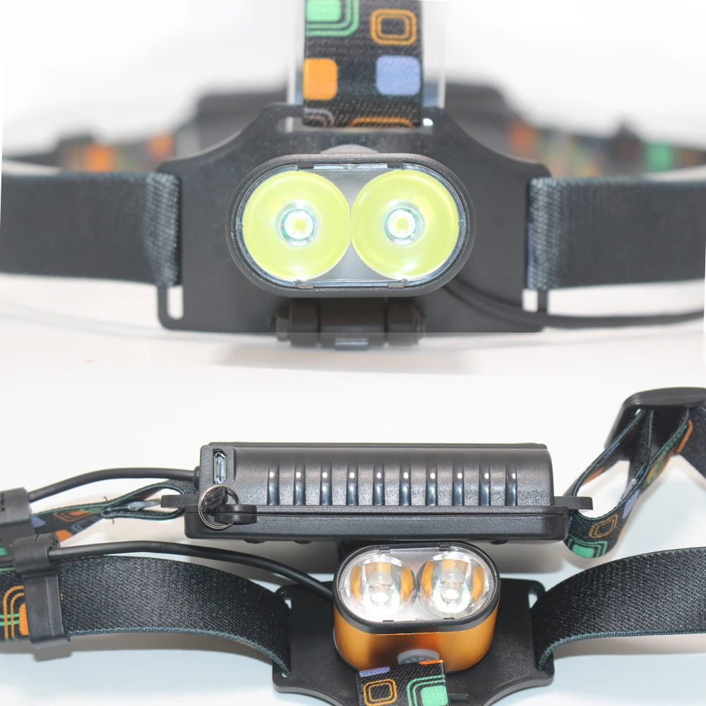 18650 USB headlights 8000 lumens 2* T6 Rechargeable LED Powerful Focus Head Light 3 Modes headlights flashlight Head Lamp
