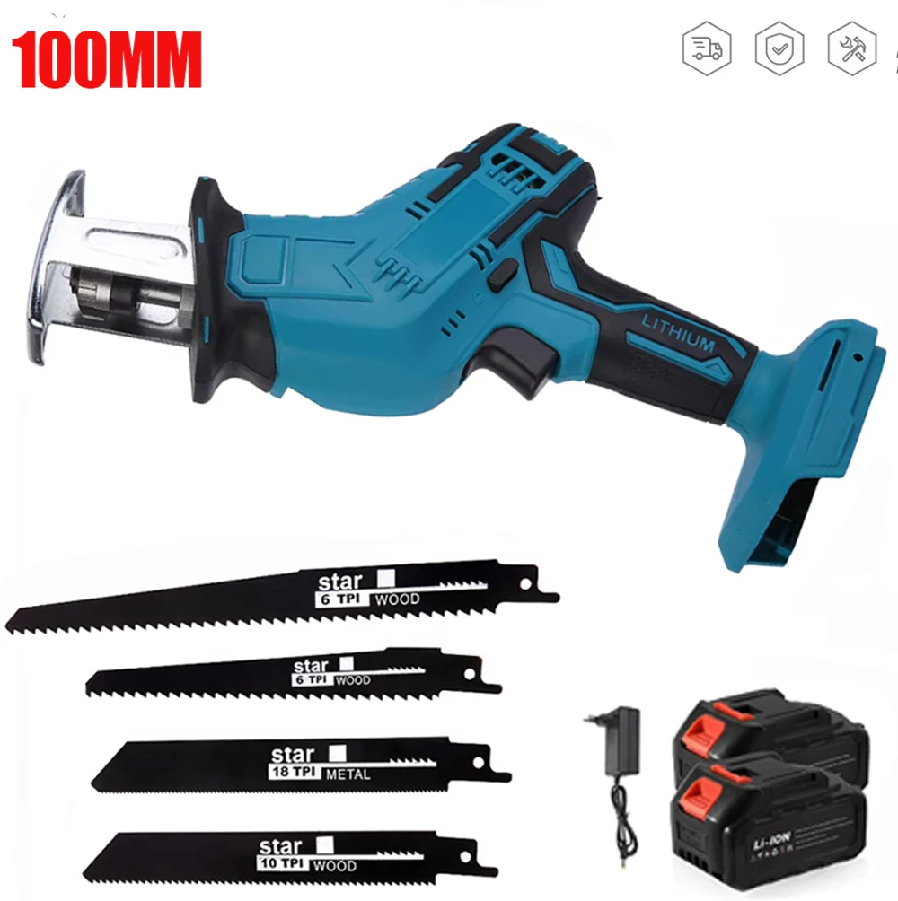 100MM Akku-Säbelsäge 0-3000 U/min Variable Geschwindigkeit Metall- und Holzschneidewerkzeug für Makita 18V Akku