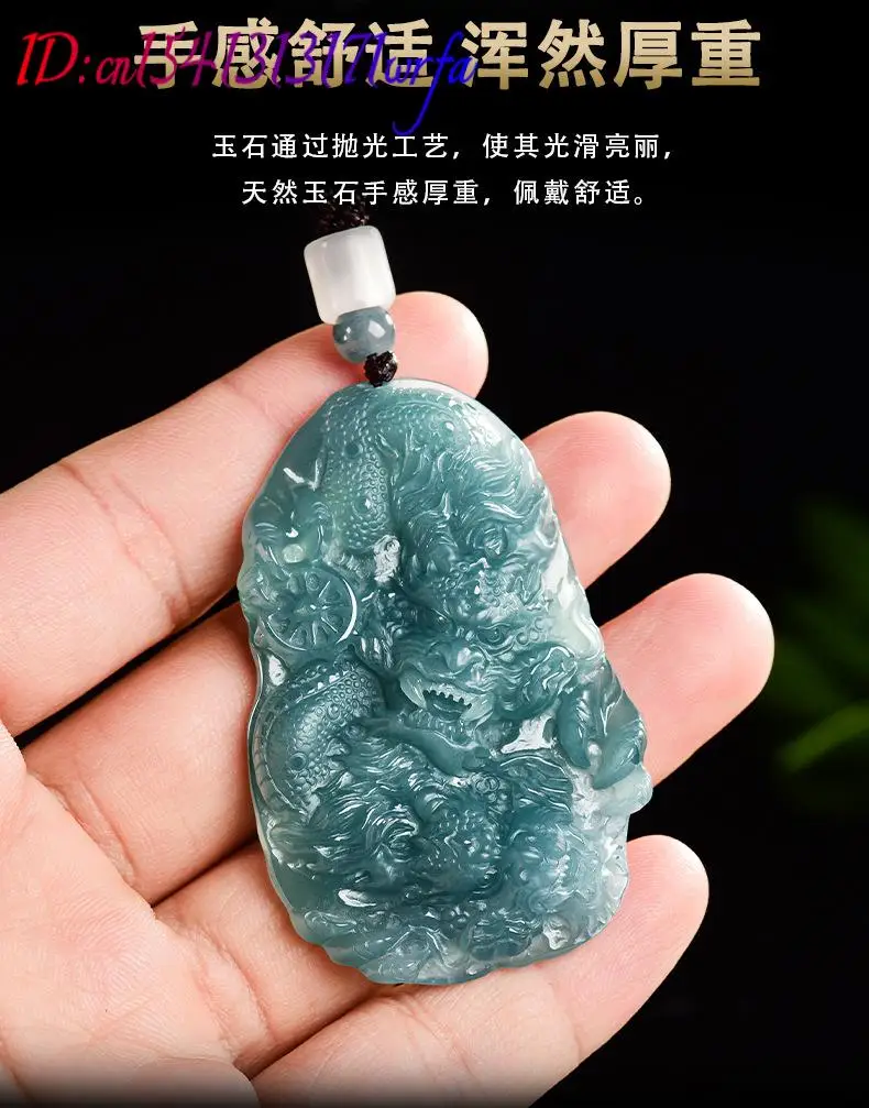 ميانمار الجاديت التنين قلادة سحر الفاخرة منحوتة تميمة قلادة هدايا للنساء الحقيقي اليشم التعويذات مصمم الأزياء