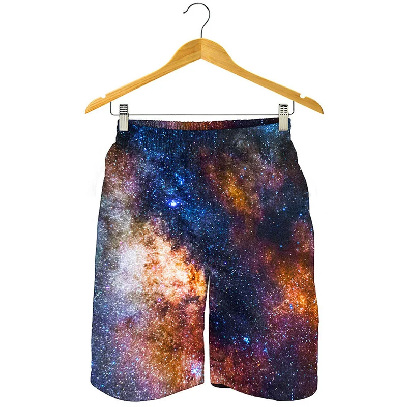 Fashion 3D Printed Night Sky Beach Shorts For Men Galaxy Space Pattern Swimming Trunks Summer Street Loose Surf Board Shorts