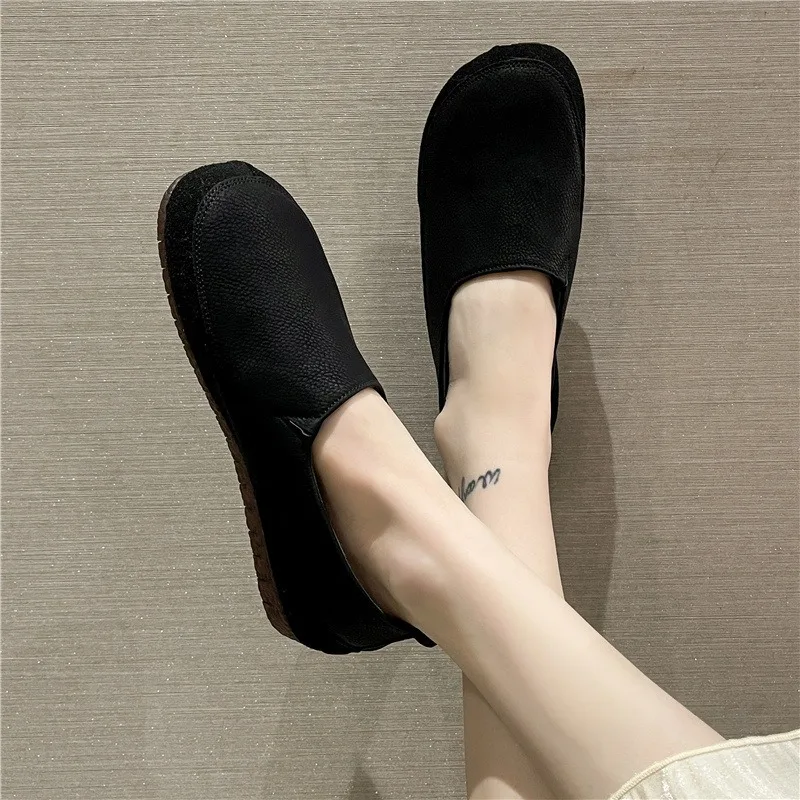 2024 Spring Autumn Round Toe Soft Pu Leather Flats Shoes Women Moccasins Shoes Comfort Patchwork Solid Slip on Casual Loafers