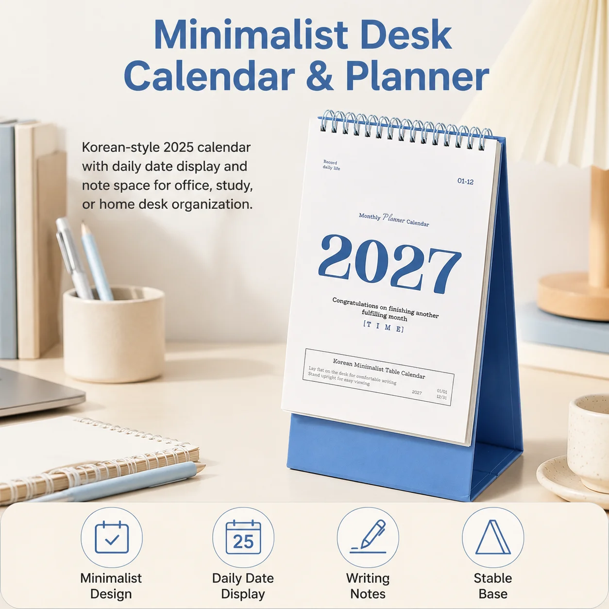 Korean Style Minimalist Table Calendat Stable Triangular Base Simple Coil Desk Calendars Text Theme Desktop Note Ornament