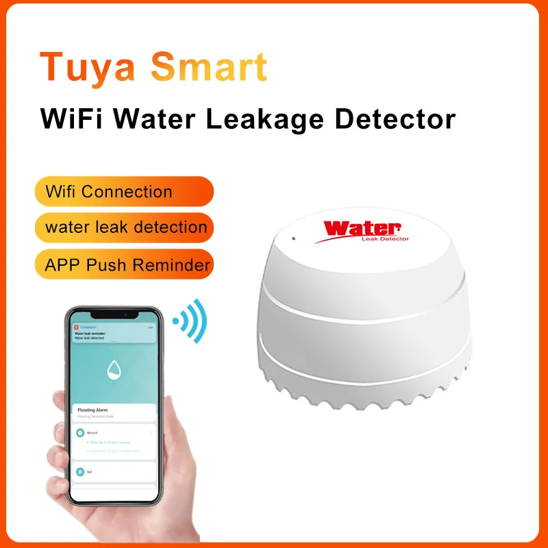 Tuya-Detector de fugas de agua con WiFi, Sensor de inundación, aplicación Smart Life, monitoreo remoto, alerta de inundación, seguridad de desbordamiento con Alexa y Google