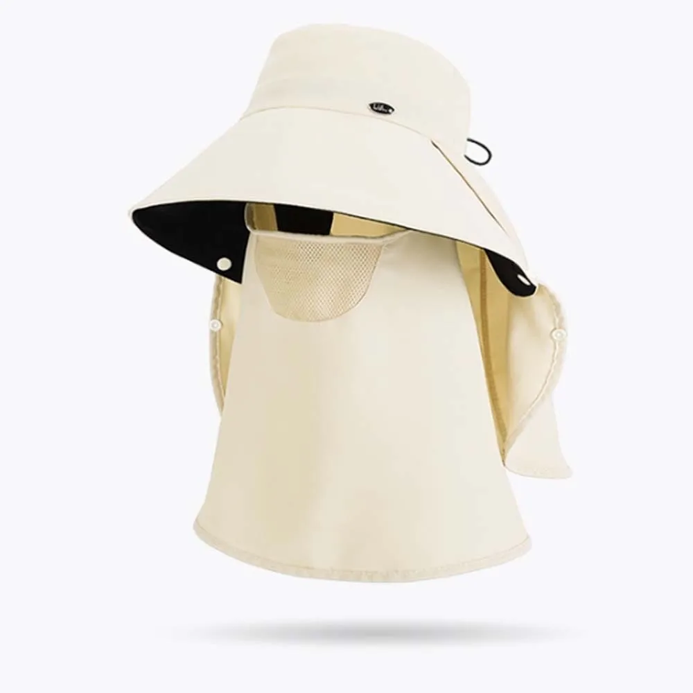 Anti-UV Mask Sunshade Shawl Cap Solid Color Wide-brimmed Neck Protection Hat Thin Lightweight Picking Tea Hat Jogging