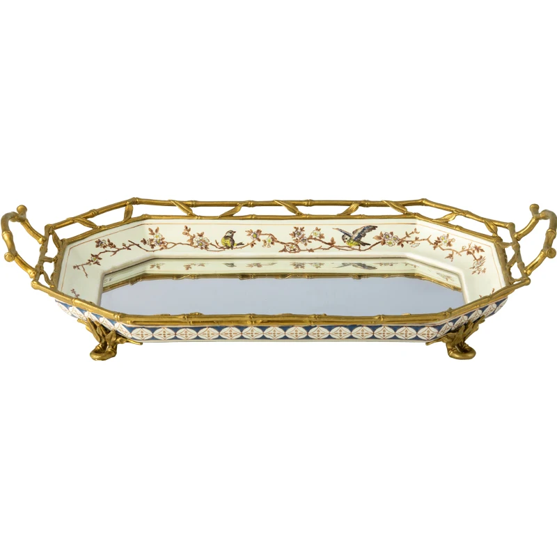 

High-end luxury European ceramic Chunxi mirror tray, dining table fruit tray coffee table ornament, storage tray