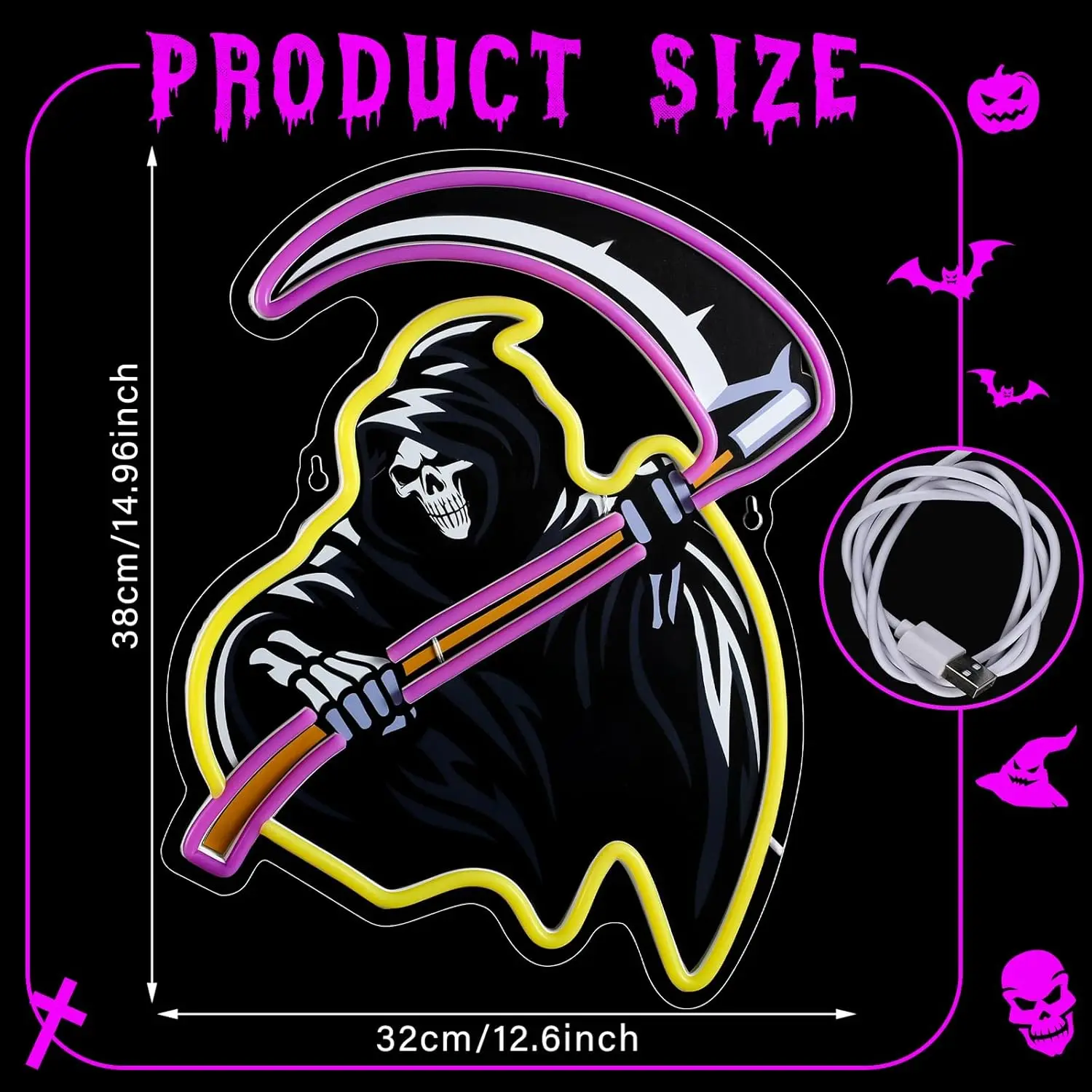 Halloween Skull Neon Sign Ghost Scythe LED Neon USB Powered for Halloween Party Wall Decor Room Bedroom Home Bar Birthday Gifts