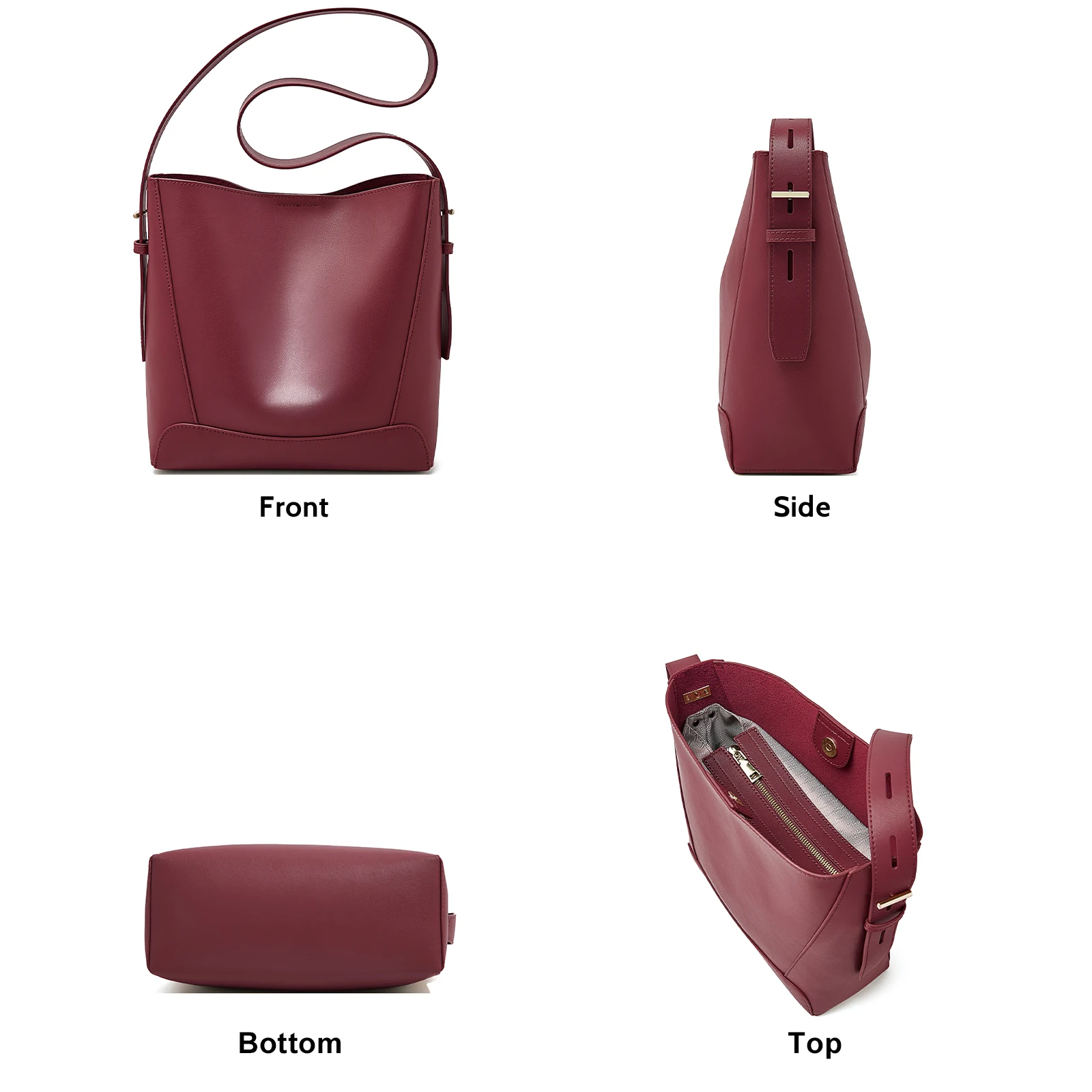 FOXER Lady Women Hobo Bucket Bag Split Leather Fashion Shoulder Bags Large Capacity Handbag Wide Adjustable Strap Female Bags