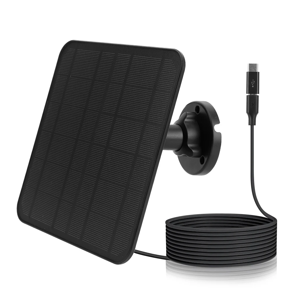 5V 6W Solar Panel IP65 Waterproof Solar Charging Panel Micro USB & USB-C Port 9.8 Ft Charging Cable for Eufycam 3/3C/2/2C/2 Pro