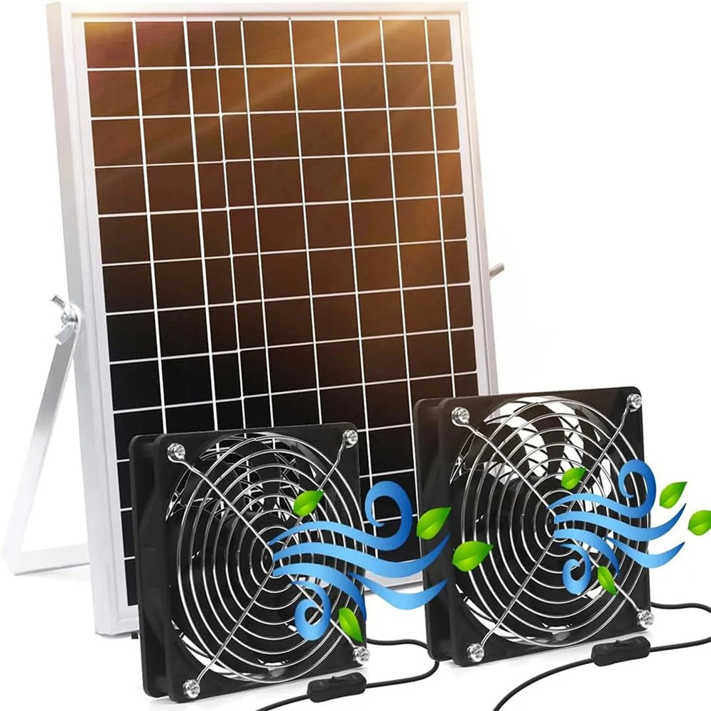 Dual Fan Solar Kit 15W Solar Panel Fan Flexible Installation Battery-free Environmentally Friendly Epoxy Resin Exterior