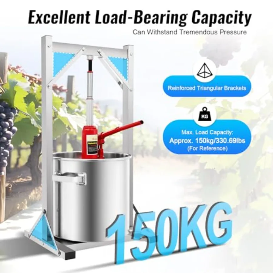 8,82 Gal 33L hydraulische fruitpers 3 ton fruitwijnpers met filteremmer Hydraulische krikpers Handpers met beugel H