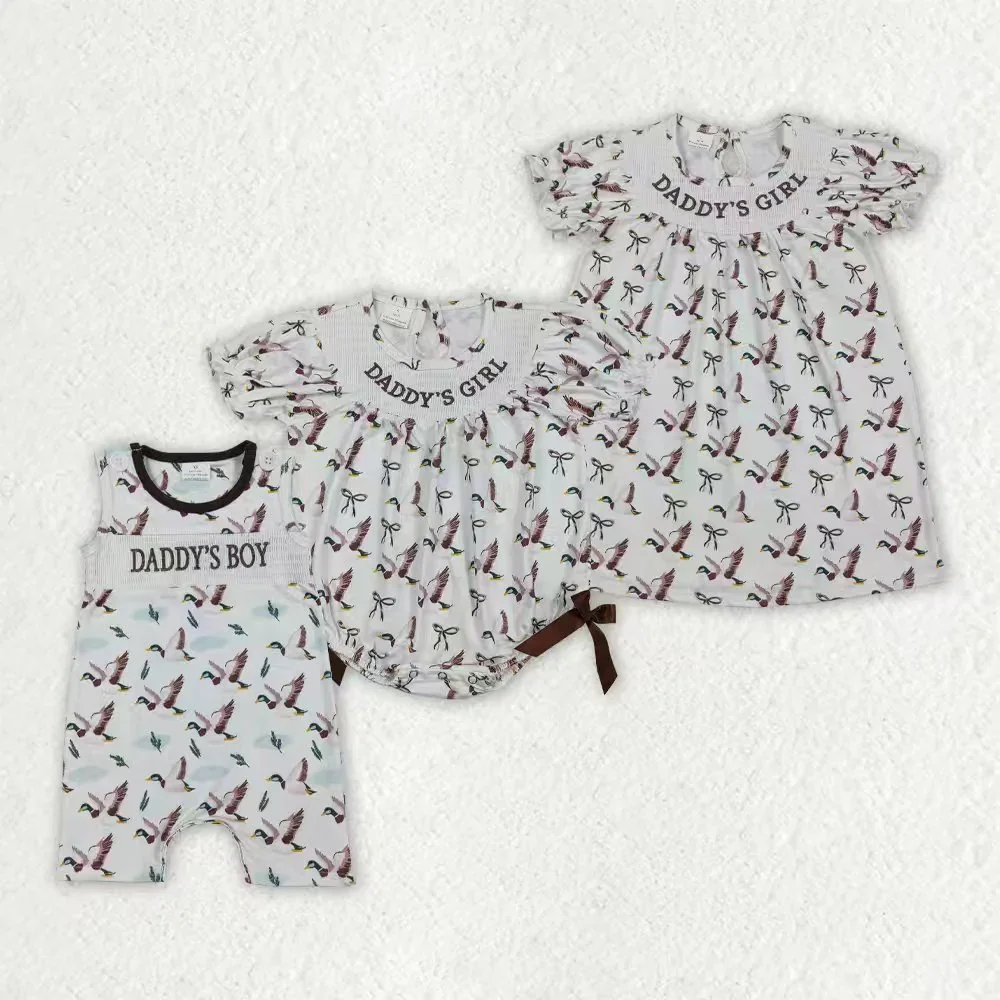 

z1218-03 GSD2933 girl dresses baby girl clothes Matching embroidery duck short sleeve Dress Wholesale Boutique kids clothes girl