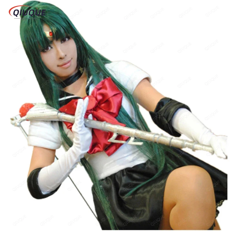 

Anime Meiou Setsuna Wigs 100cm Long Green Sailor Pluto Heat Resistant Synthetic Hair Cosplay Wig + Wig Cap