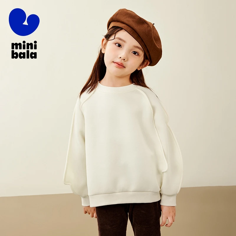 Mini Bala Loose Pullover Long Sleeve Sweatshirt for Girls Light Puffy Q-Bounce Simple Sweatshirt