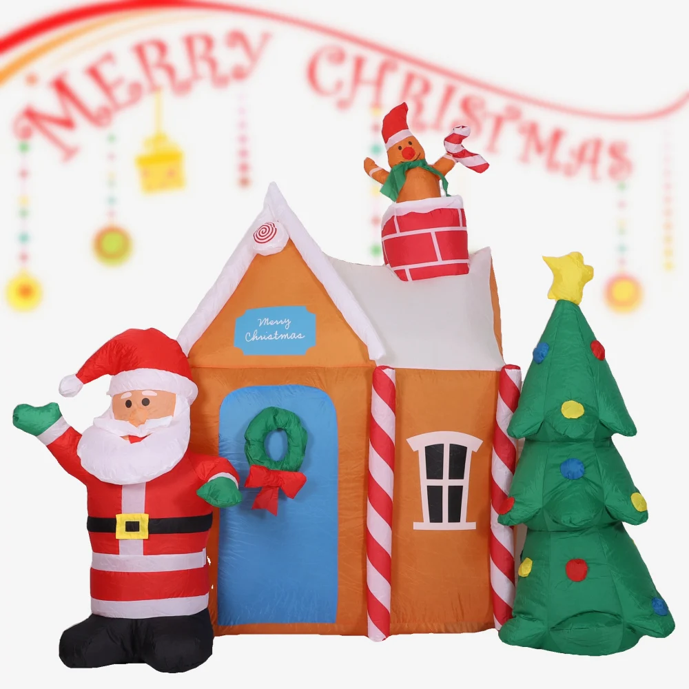 1.8M Christmas Inflatable Outdoor House Santa Claus with Lights Inflatable Christmas Tree Indoors Decor for Home Garden Holiday