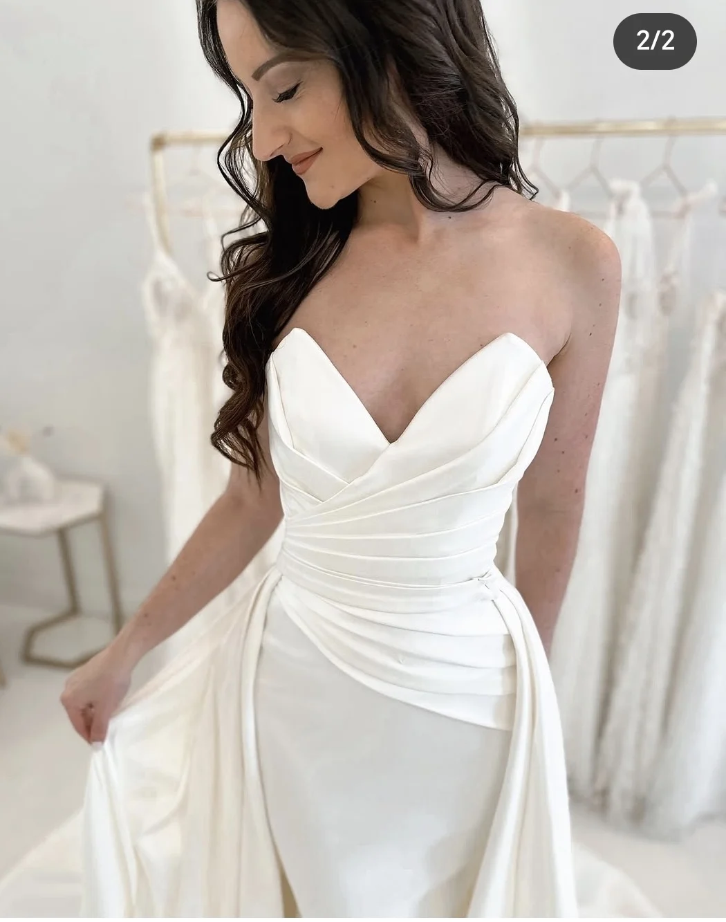 2025 فساتين زفاف من الساتان الناعم على شكل حرف a مع تنورة قابلة للانفصال زي العرائس طول الأرض للنساء مذهل بسيط رداء De Mariee #2