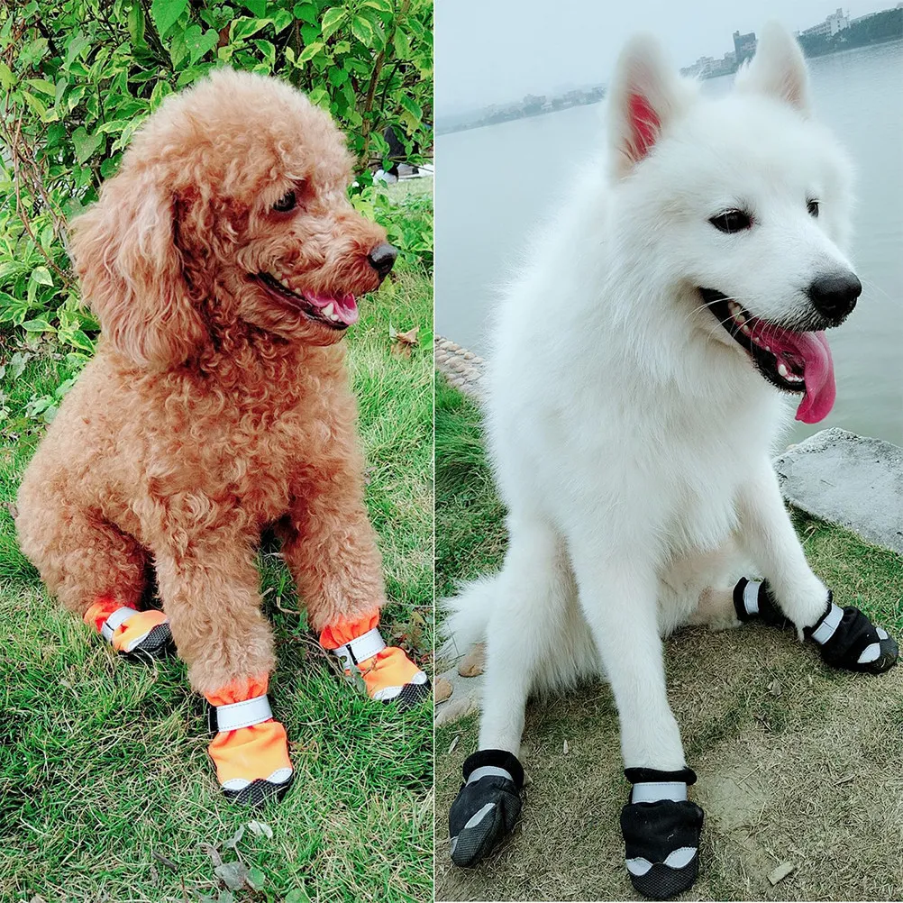 1Set Professional Puppy Snow Boots Anti-Collision Frosted Toe Hook and Loop Strap Non-Slip Wear-Resistant Soles
