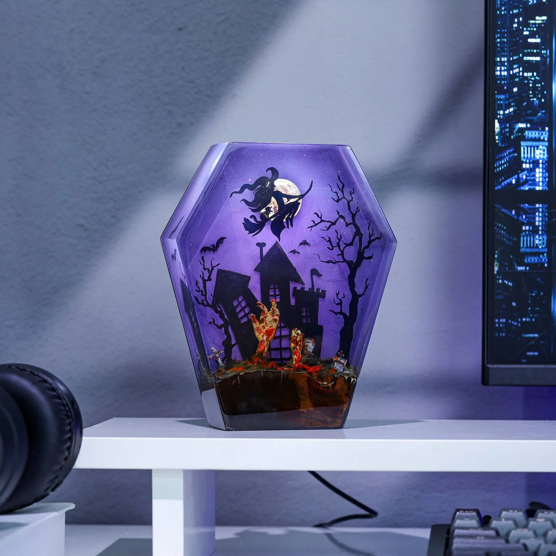 8 X 5 Inches Halloween Epoxy Resin Lamp Decorations Featuring A Witch Theme for Home Decoration and As Unique Gifts