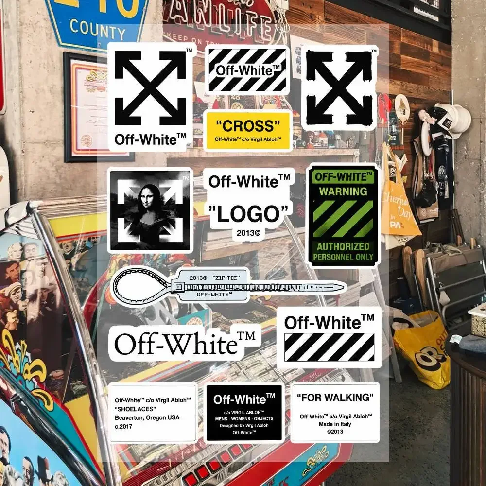 Off-White Ästhetische Graffiti Wasserdichte PVC-Aufkleber für Auto, Motorrad, Skateboard, Helm, Notizbuch