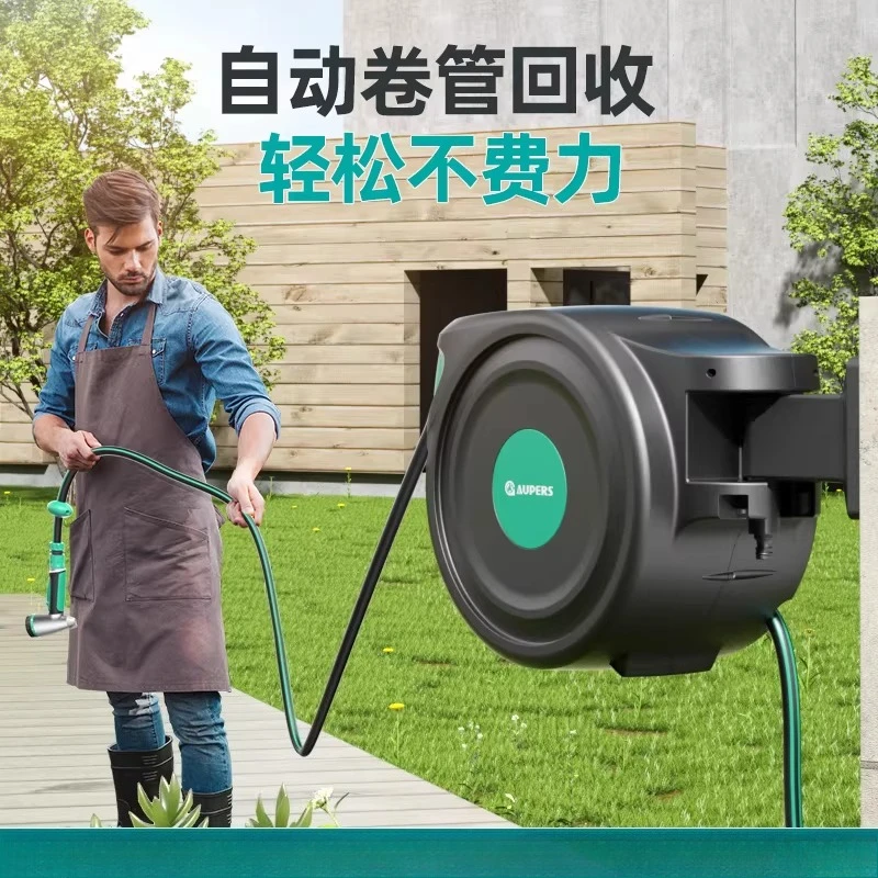 Automatic telescopic water hose reel truck, garden car wash and watering hose reel storage rack