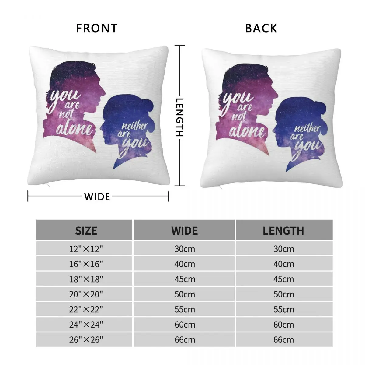 Reylo You Are Not Alone Square Pillowcase Polyester Linen Velvet Creative Zip Decorative Pillow Case Home Cushion Case