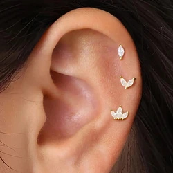 316 Stainless Steel Cartilage Piercing Earrings Set For Women Mini Zircon Crown Helix Tragus Stud Earring Fashion Jewelry 3pcs