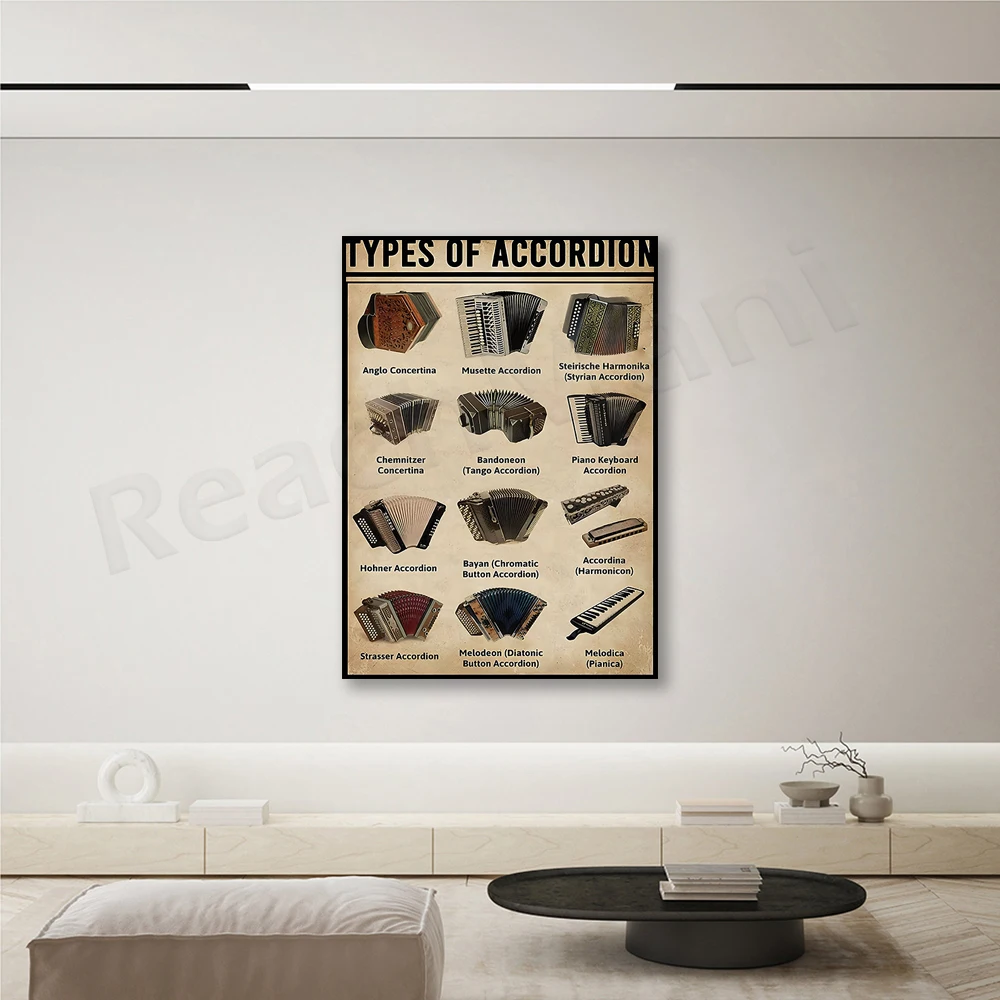 Accordion Type, Musical Keyboard Instrument Type Accordion Poster Living Room Decor Wall Art Print Home Decor Canvas