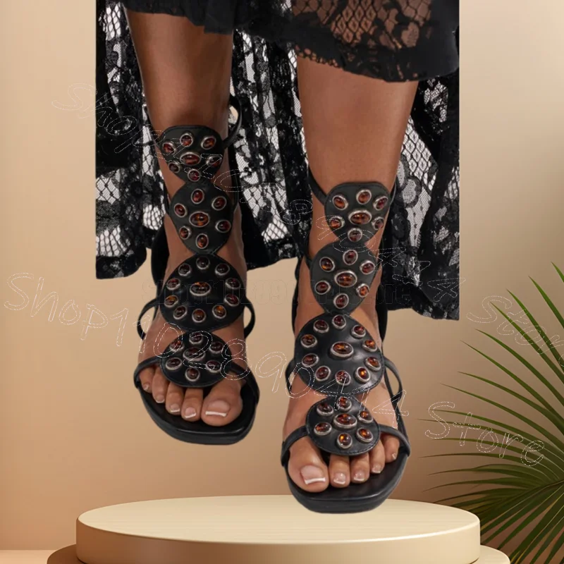 

Red Crystal Flower Black Open Toe Sandals Boots Back Zipper Women Shoes Low Top Fashion Party Banquet 2026 Zapatos Para Mujere