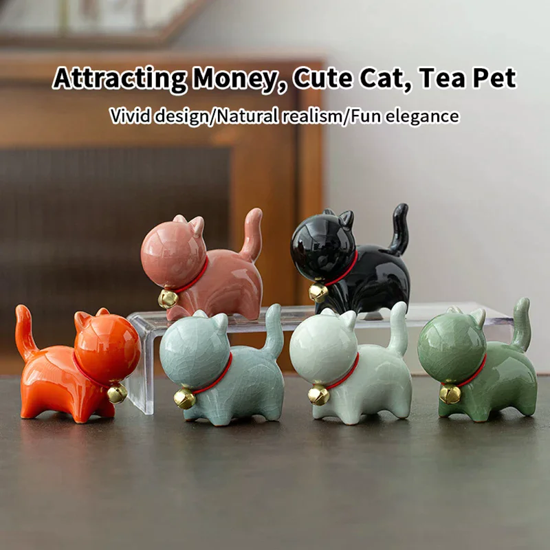 クリエイティブセラミックス キュートな子猫の置物 動物 マイクロランドスケープ ティーペット 室内デスクトップ装飾品 ティーセットアクセサリー ティープレイ