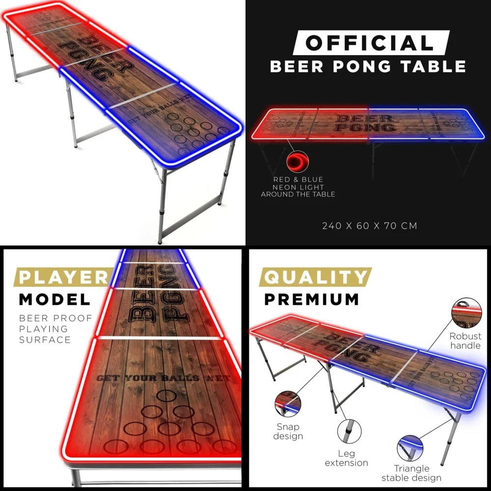 Party Drinking Game Custom LED Folding Portable Beer Pong Table with Lights for Beer Pong Set for College Dorm Room for