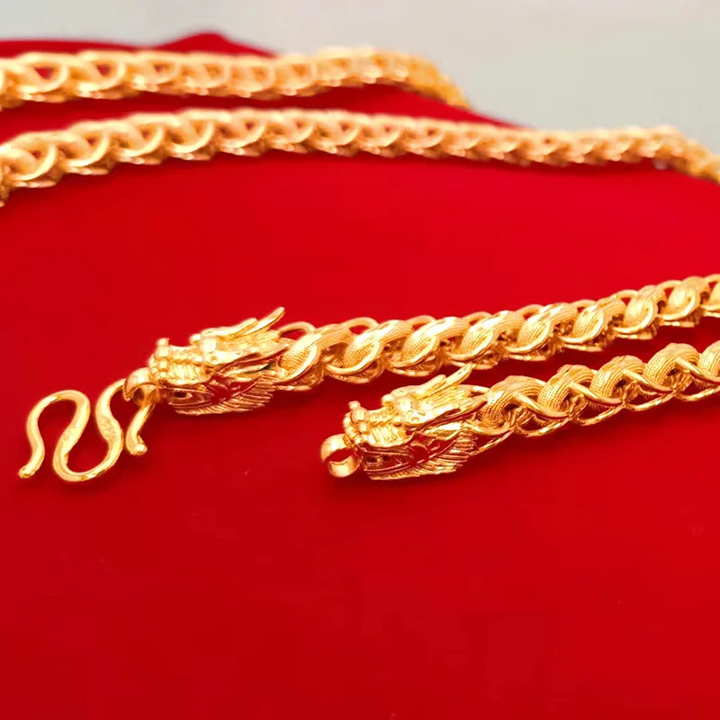 

Cynlo Jewelry Luxury 24K 9999 Pure Gold real gold Wide 8MM 10MM 12MM faucet Thailand necklace domineering men's necklace