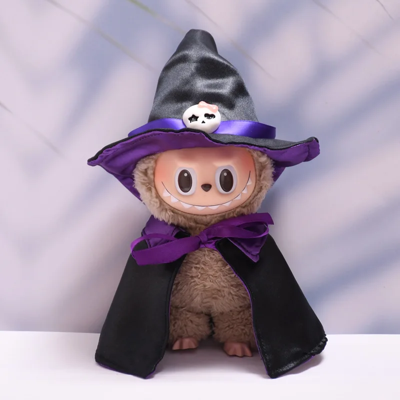 Für Labubu Kleidung 17 cm Halloween Schädel Cape Hut Puppe Kleidung Mode Trend Dressing Zubehör Halloween Kürbis Set Kleidung