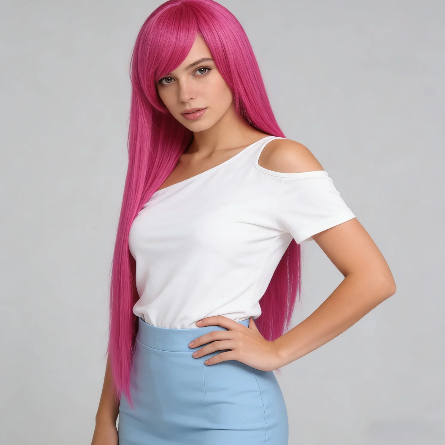Rose Red Pink 80 cm Straight Long Synthetic Hair Halloween Wigs For Women Synthetic Cosplay Wig Anime Wigs With Bangs