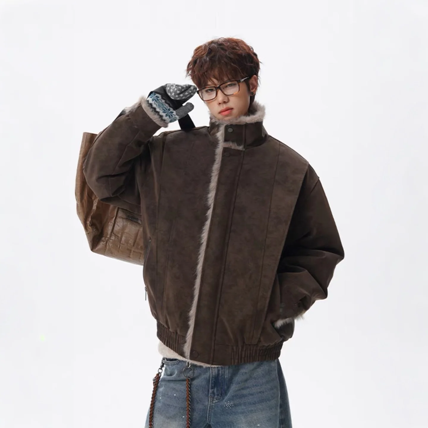 

Thiened American Sle Leather And Fur Jaet Men Women Winter Vintage Warm Cotton Jaet Youth ular ort Length Zipper...