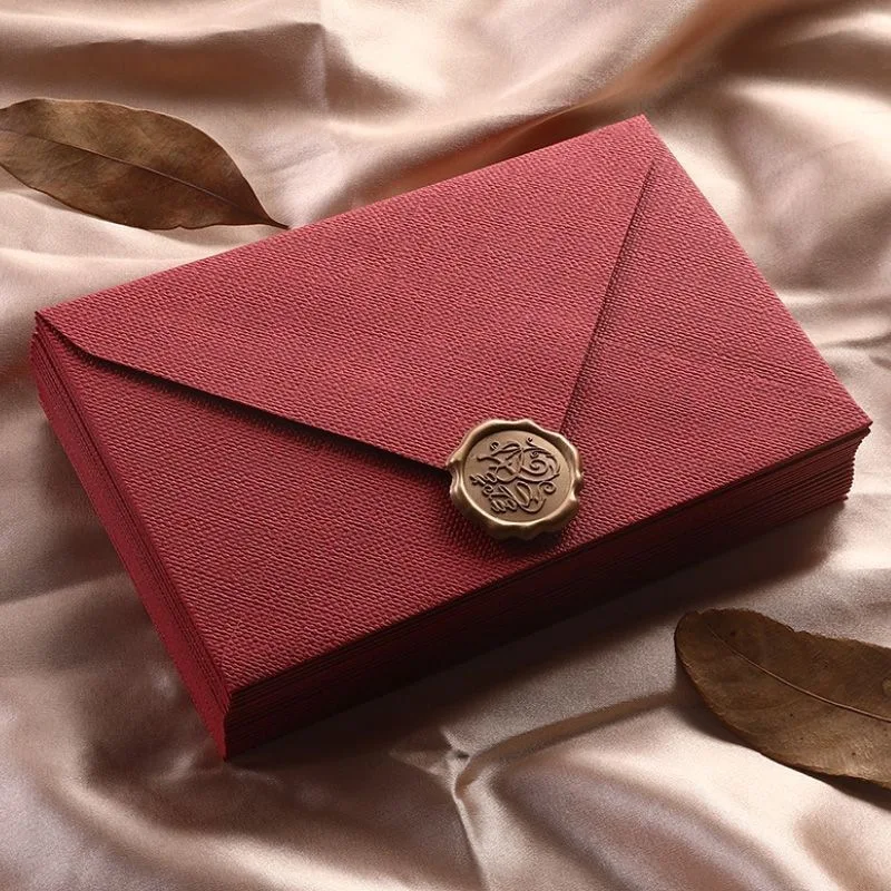 1/5/10PC Vintage Style Linen Envelopes in Off-White And Burgundy for Chinese Card Invitations Postcards 250g High-Quality Fabric