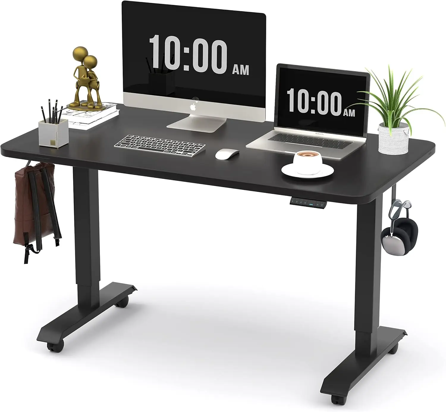 Electric Height Adjustable Standing Desk, 48x24 Inches, Ergonomic Home Office Sit/Stand Up Desk (Black Steel Frame/Black Top)