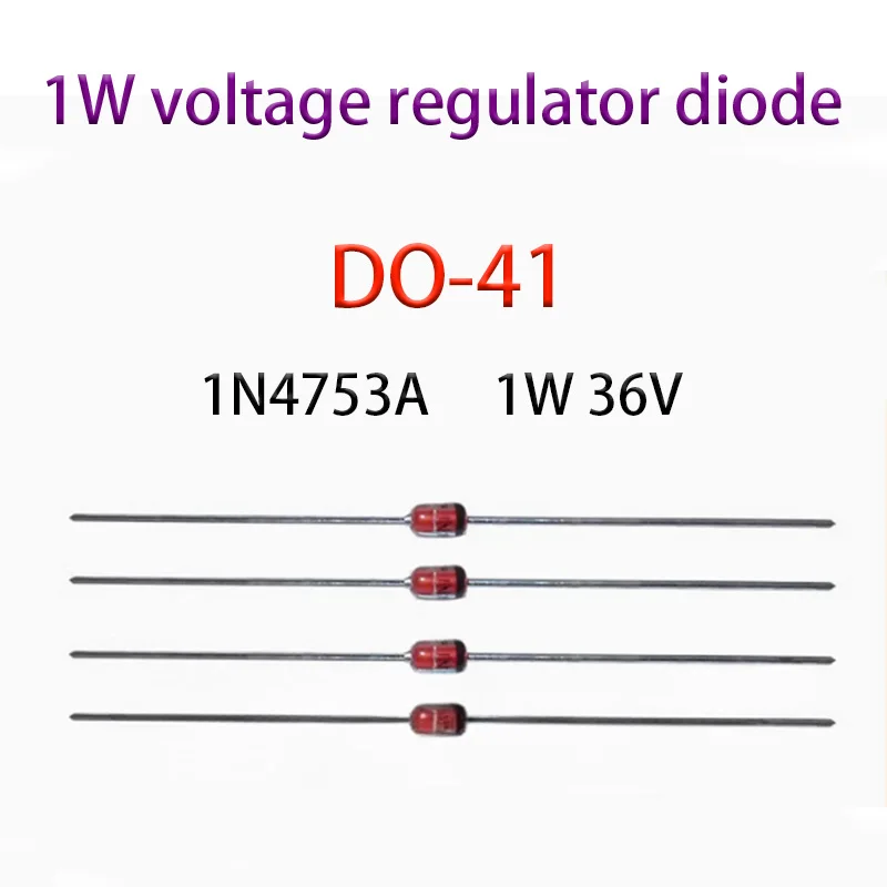 Diodo regulador de tensão 1N4753A 1W 36V inserido diretamente no tubo de vidro do regulador de tensão DO-41 100PCS