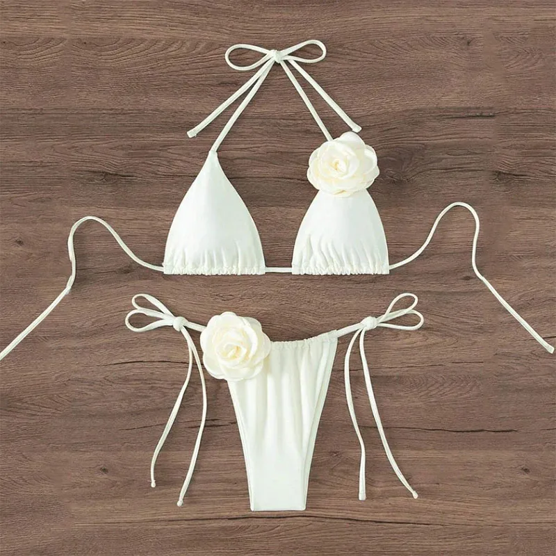 

S - L Sexy 3D Flowers Halter Strappy Bikini Women Swimwear Female Swimsuit Two-pieces Bikini Set Bather Bathing Suit Swim