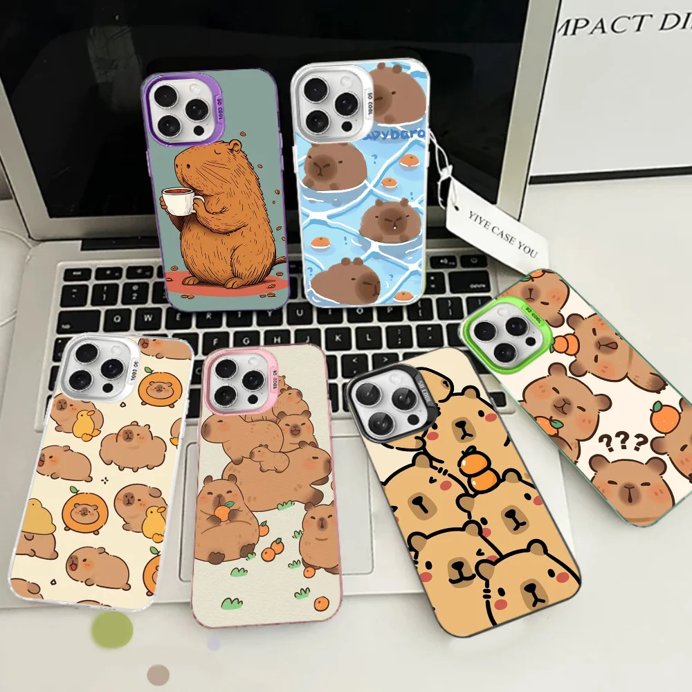 

Cartoon Capybara Phone Case For IPhone 16 15 14 13 12 11 Pro Max X XR XSMAX 8 7 Plus Matte Shockproof Back Cover