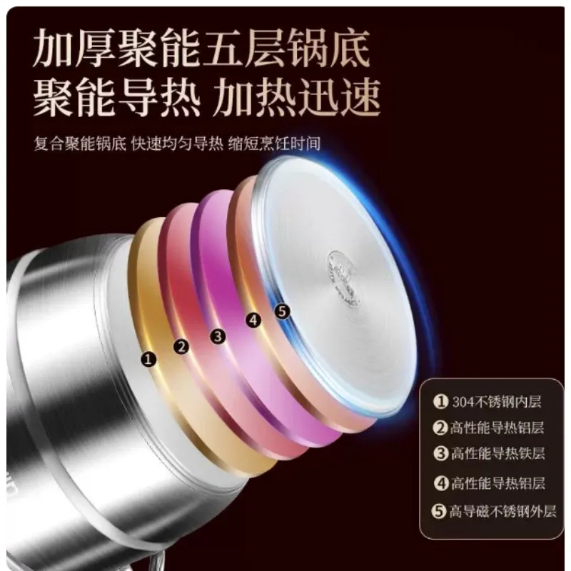 304 Stainless Steel Steamer Pot Thick Bottom Multi‑Tier Large Capacity Multi‑Function Household Cooking Cookware