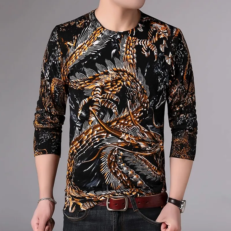 Chinese Style 3D Dragon Print Sweaters For Men Pullovers Knitted Autumn Top Quality Smooth Comfortable Elastic Casual Pull Homme